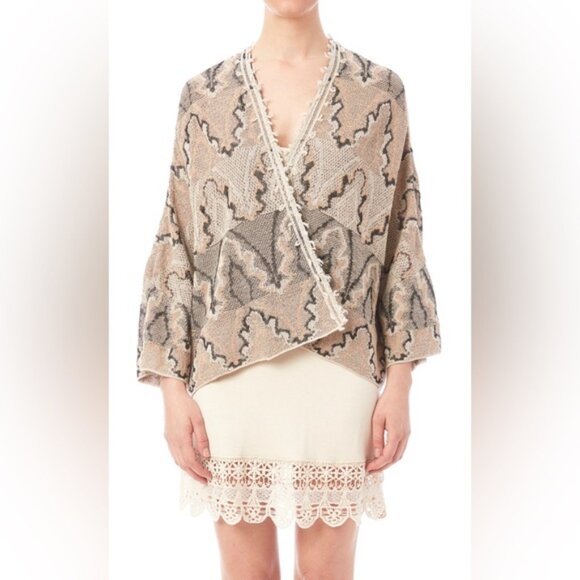 Free People Tops - Free People Tan and Black Open Front Butterfly Kimono